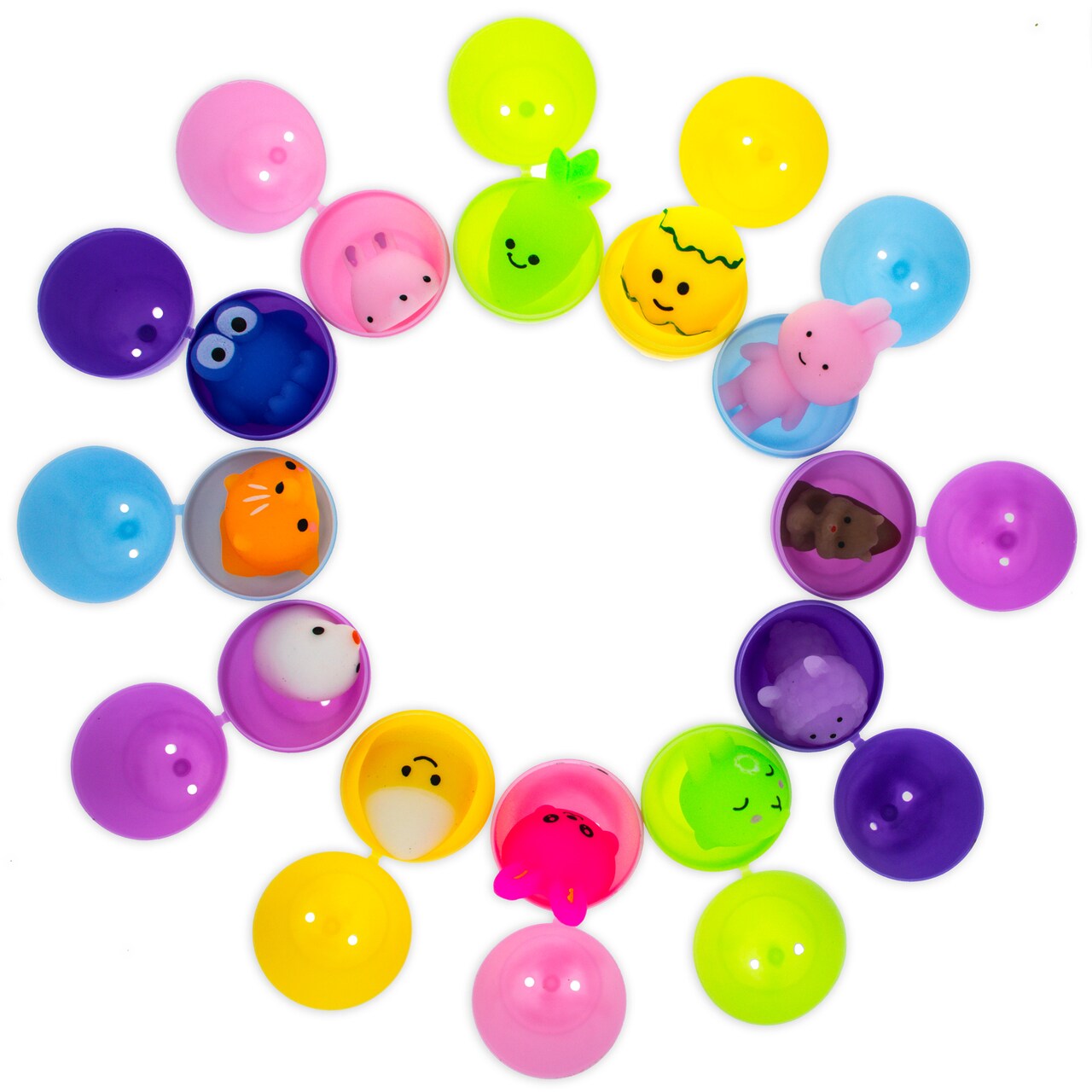 12 Multicolored Easter Plastic Eggs with Squishy Surprises Inside